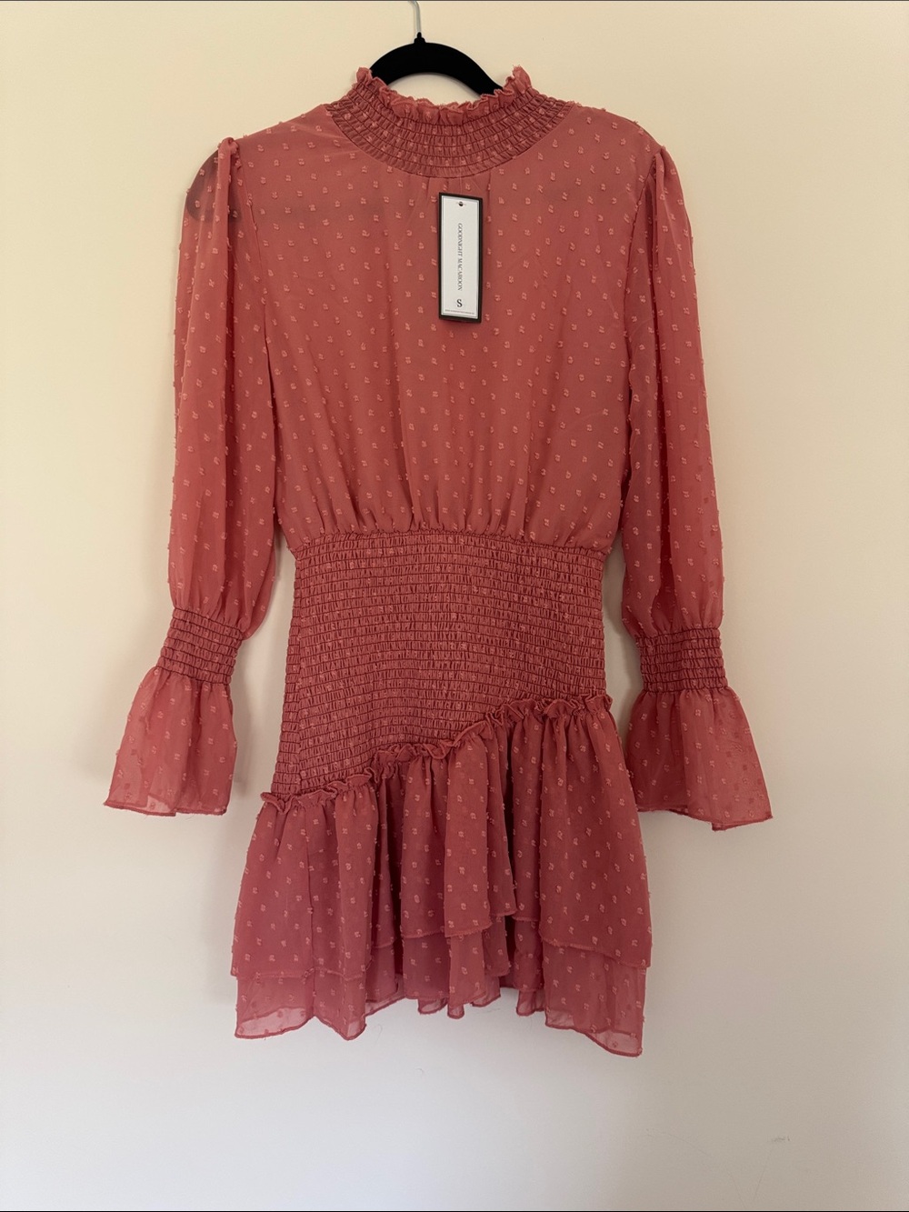 Goodnight Macaroon Rose Pink Smocked Waist Ruffle Mini Dress